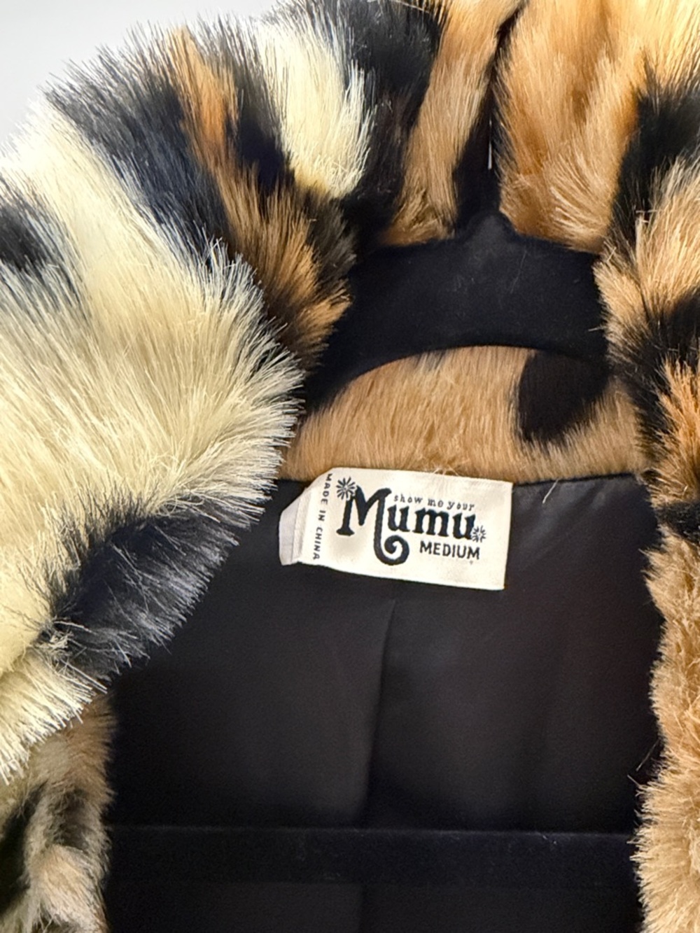 Show Me Your MuMu Leopard-Print Faux Fur Coat in Tan, Black & Cream - Picture 2 of 5